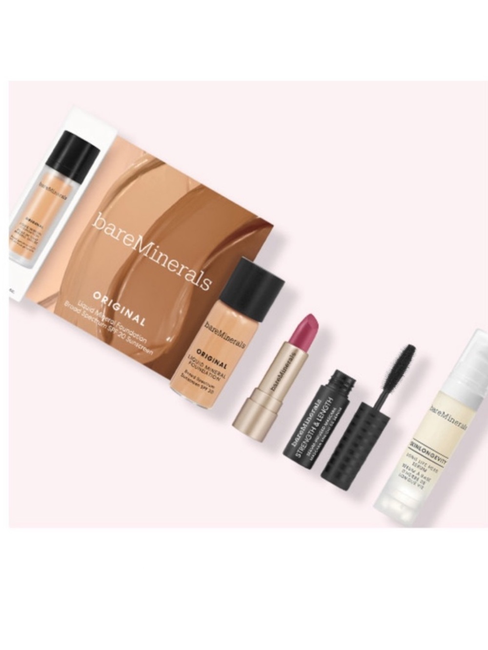 BAREMINERALS 4p Skinlongevity Lashtopia Lip Gloss Foundation Kit $50